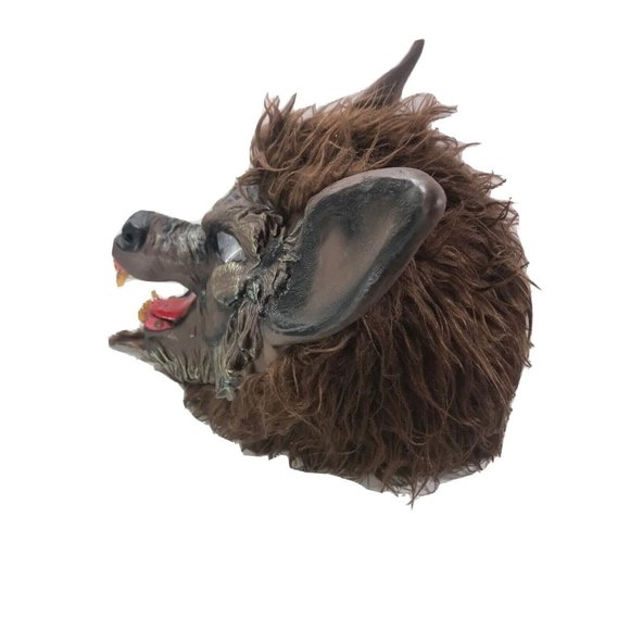 Scary Werewolf Mask Full Head Mask Adult Size Latex Face With Brown Fur Fangs - Picture 4 of 12